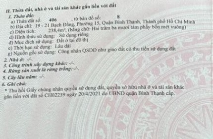 Diện tích Khủng : Nhà Mặt Tiền Bạch Đằng, Bình Thạnh : 238.4m2